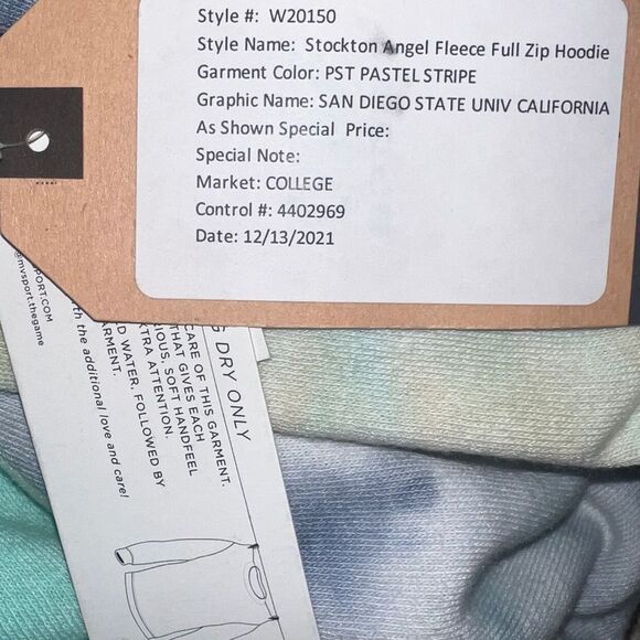 MV Sports SDSU Stockton Angel Fleece Full Zip Hoodie Tie Dye Medium NWT - Picture 7 of 9